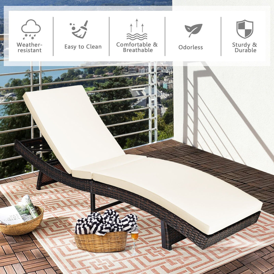 Outdoor Adjustable Folding Chaise Lounge with Removable Thick Cushion-White - TidySpaces