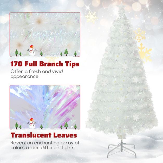 4/5/6 Feet Artificial Fiber Optic White Pre-lit Christmas Tree with Light-150 cm