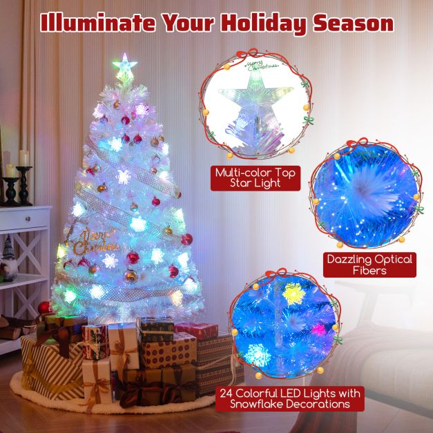 4/5/6 Feet Artificial Fiber Optic White Pre-lit Christmas Tree with Light-150 cm