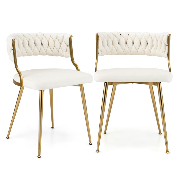 Set of 2 Velvet Dining Chair with Metal Legs and Woven Back