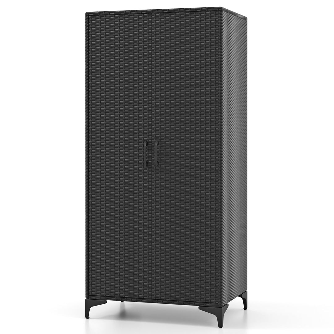 PE Rattan Wardrobe Armoire Closet with Hanging Rod and 4 Storage Cubes for Home Patio Garage Black - TidySpaces