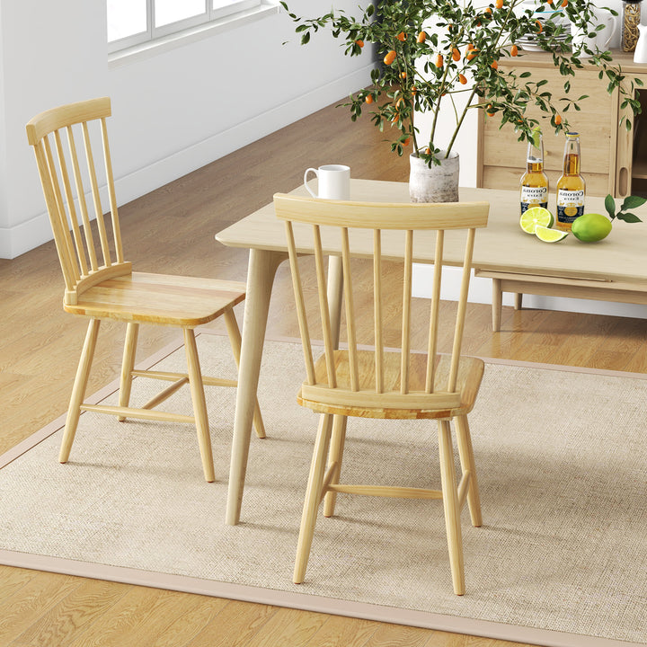 Set of 2 Windsor Style Armless Dining Chairs with Ergonomic Spindle Backs