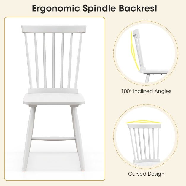 Set of 2 Windsor Style Armless Dining Chairs with Ergonomic Spindle Backs