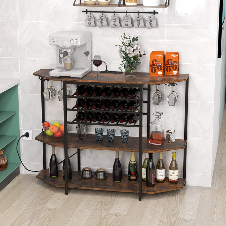 Wine Bar Cabinet 3-Tier Wine Rack with Shelves and Glass Holders - TidySpaces