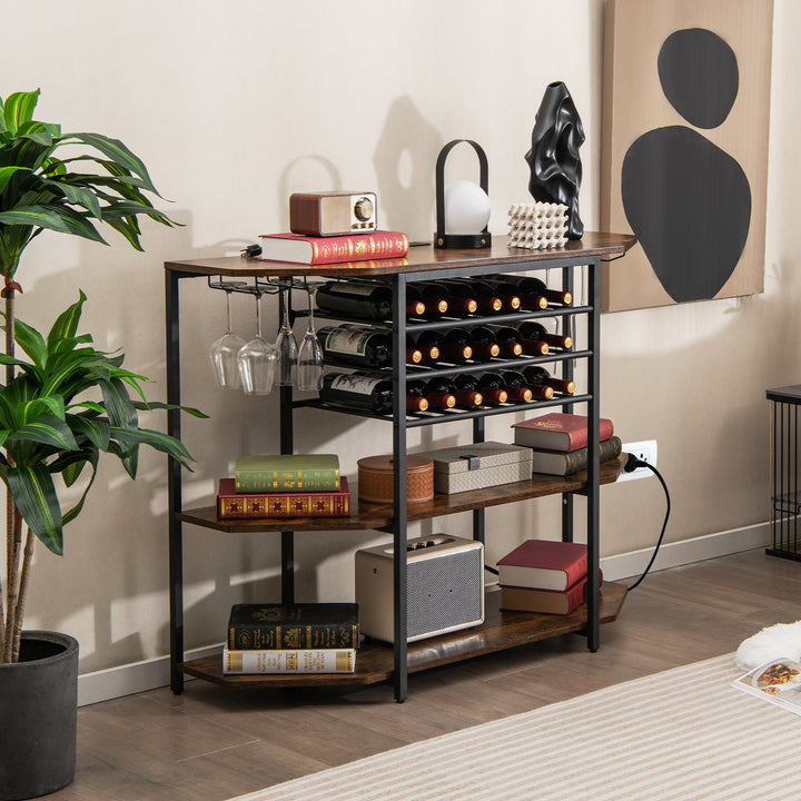 Wine Bar Cabinet 3-Tier Wine Rack with Shelves and Glass Holders - TidySpaces
