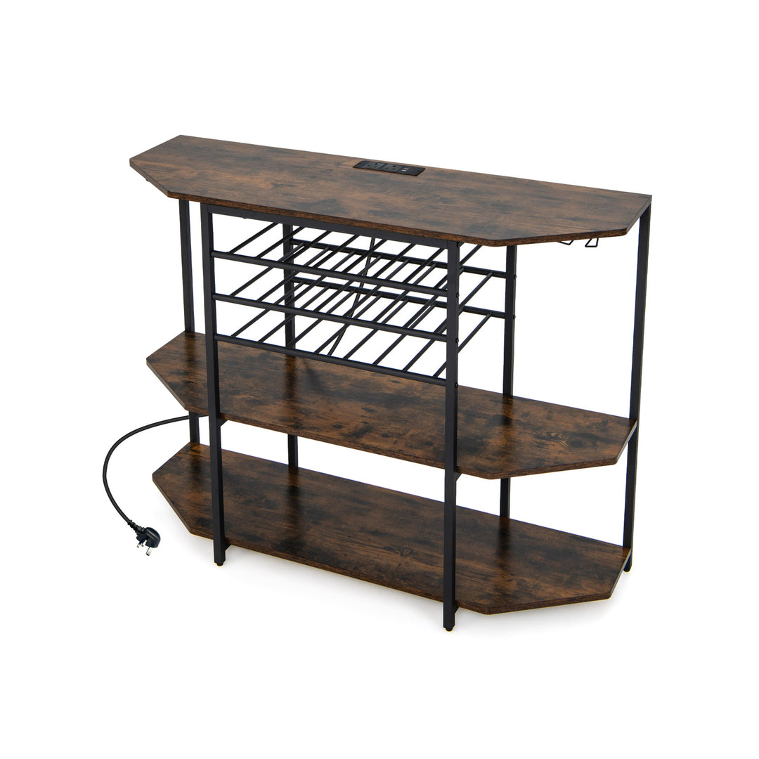 Wine Bar Cabinet 3-Tier Wine Rack with Shelves and Glass Holders Brown - TidySpaces