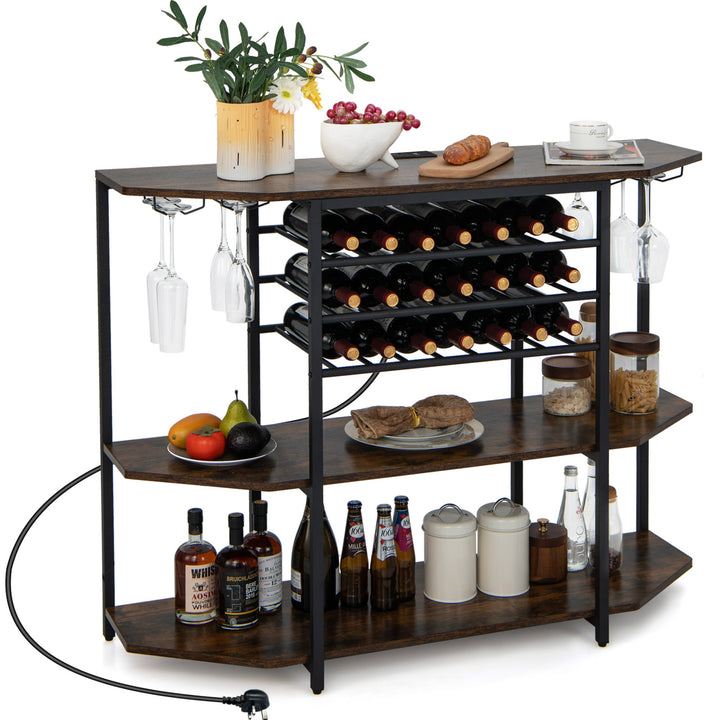Wine Bar Cabinet 3-Tier Wine Rack with Shelves and Glass Holders - TidySpaces