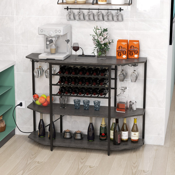 Wine Bar Cabinet 3-Tier Wine Rack with Shelves and Glass Holders - TidySpaces
