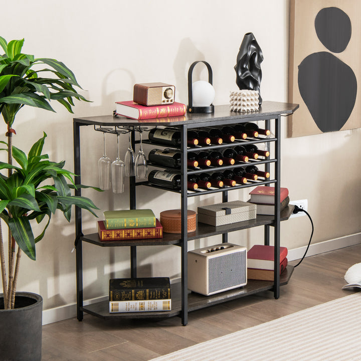 Wine Bar Cabinet 3-Tier Wine Rack with Shelves and Glass Holders - TidySpaces