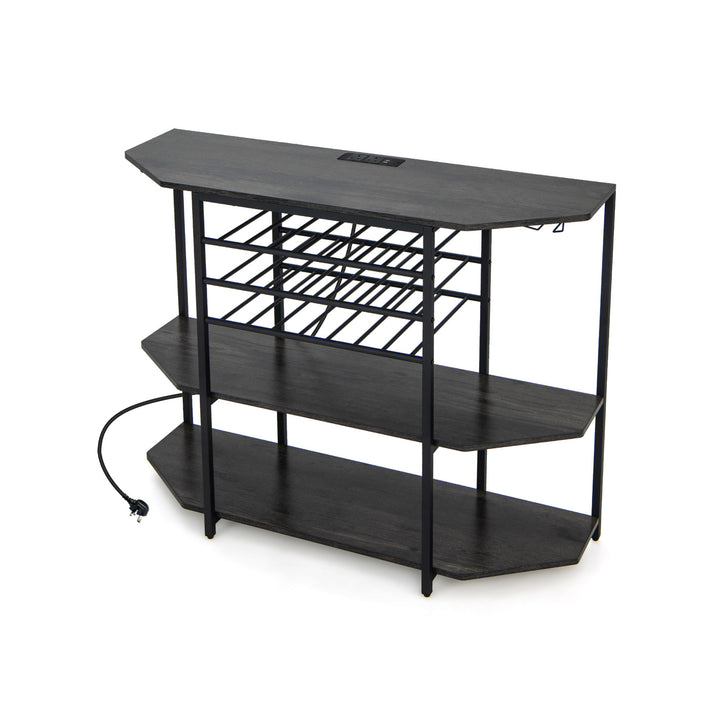 Wine Bar Cabinet 3-Tier Wine Rack with Shelves and Glass Holders Grey - TidySpaces