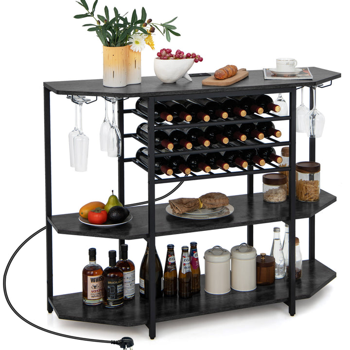 Wine Bar Cabinet 3-Tier Wine Rack with Shelves and Glass Holders - TidySpaces