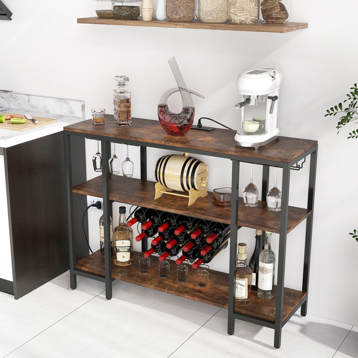 Wine Bar Cabinet Wine Rack with Bottle Racks and Storage Shelves - TidySpaces
