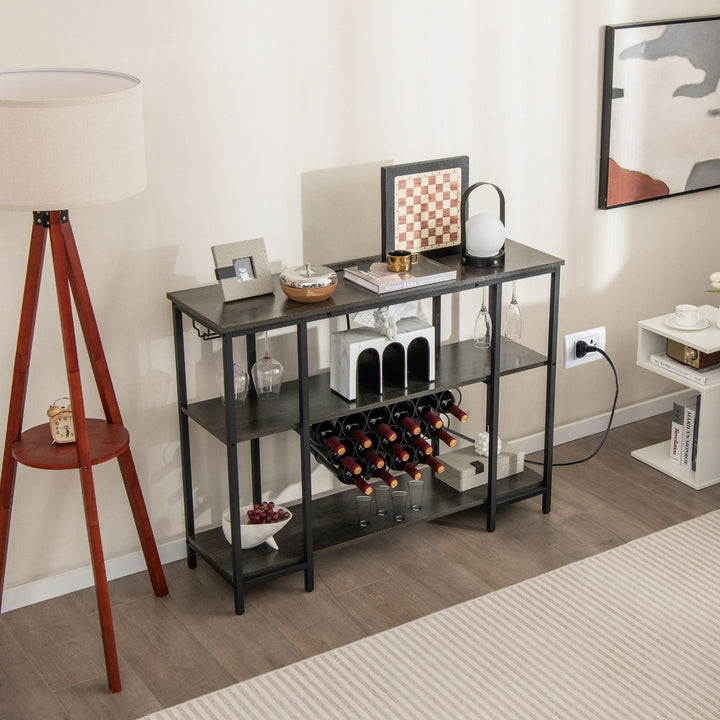 Wine Bar Cabinet Wine Rack with Bottle Racks and Storage Shelves - TidySpaces