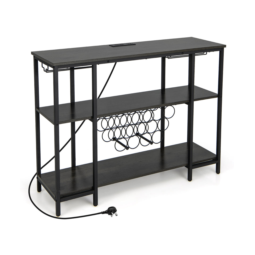 Wine Bar Cabinet Wine Rack with Bottle Racks and Storage Shelves Grey - TidySpaces