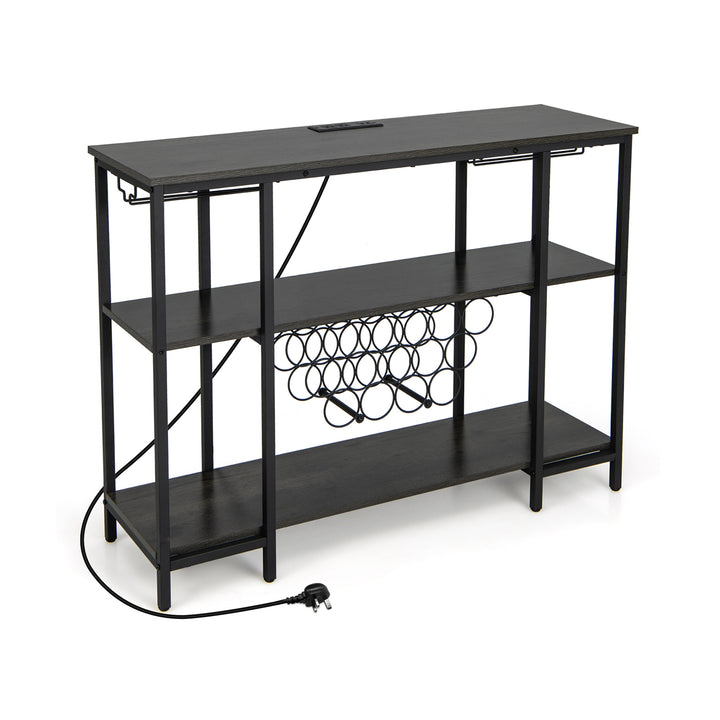 Wine Bar Cabinet Wine Rack with Bottle Racks and Storage Shelves Grey - TidySpaces