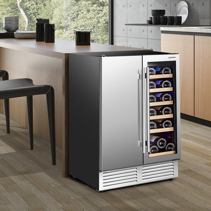 2-in-1 Beverage and Wine Cooler with Powerful Compressor-Silver