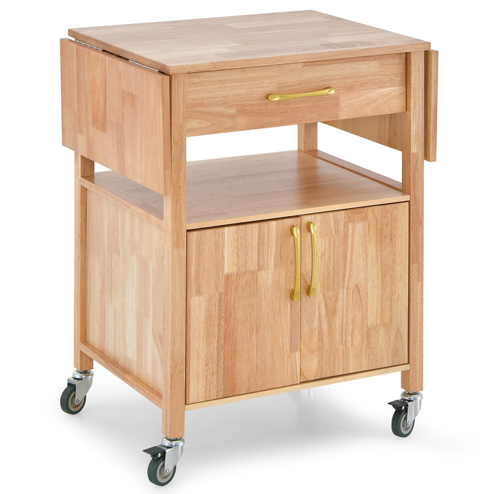 Wood Drop Leaf Kitchen Cart with Drawer Open Shelf Locking Casters