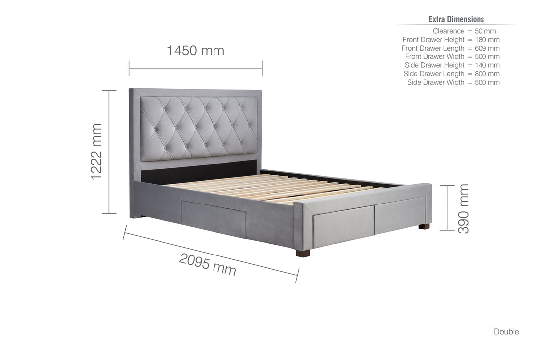 Woodbury Upholstered Bed Frame with Diamond Tufted Headboard and Storage Drawers