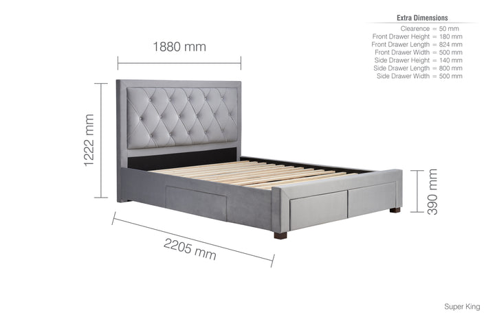 Woodbury Upholstered Bed Frame with Diamond Tufted Headboard and Storage Drawers