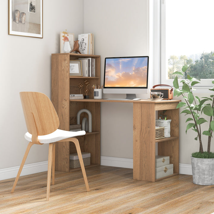 Modern 3 in 1 Wooden Computer Desk with 6 Tier Storage Bookshelves - TidySpaces