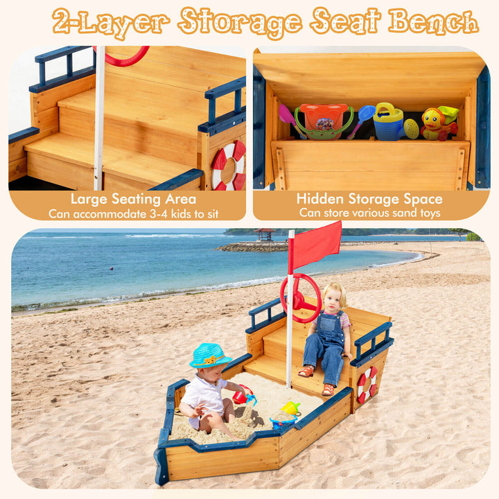 Wooden Pirate Sandboat with Bench Seat and Flag - TidySpaces