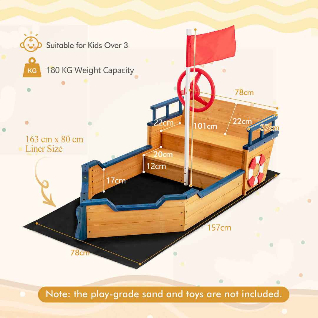 Wooden Pirate Sandboat with Bench Seat and Flag - TidySpaces