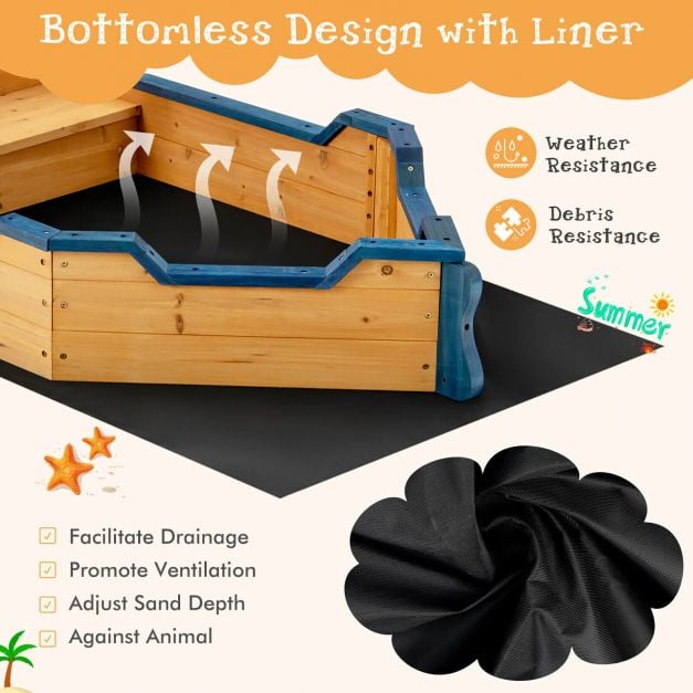 Wooden Pirate Sandboat with Bench Seat and Flag - TidySpaces