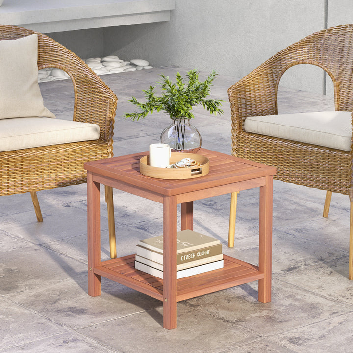 2 Tier Wooden Side Table with Slatted Tabletop Natural - TidySpaces