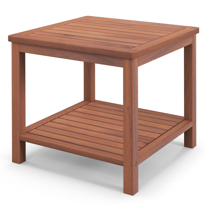 2 Tier Wooden Side Table with Slatted Tabletop Natural - TidySpaces