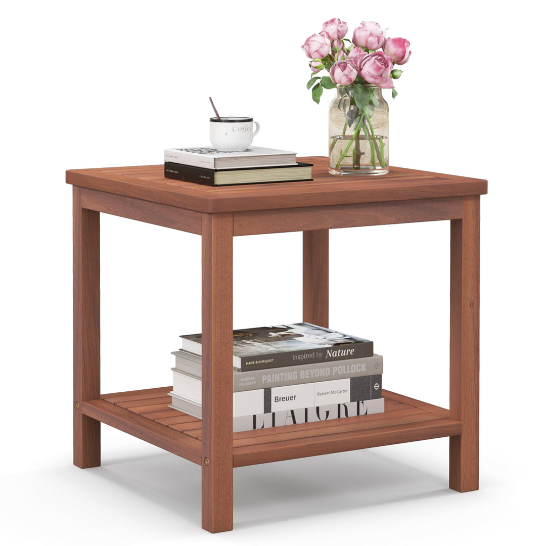 2 Tier Wooden Side Table with Slatted Tabletop Natural - TidySpaces