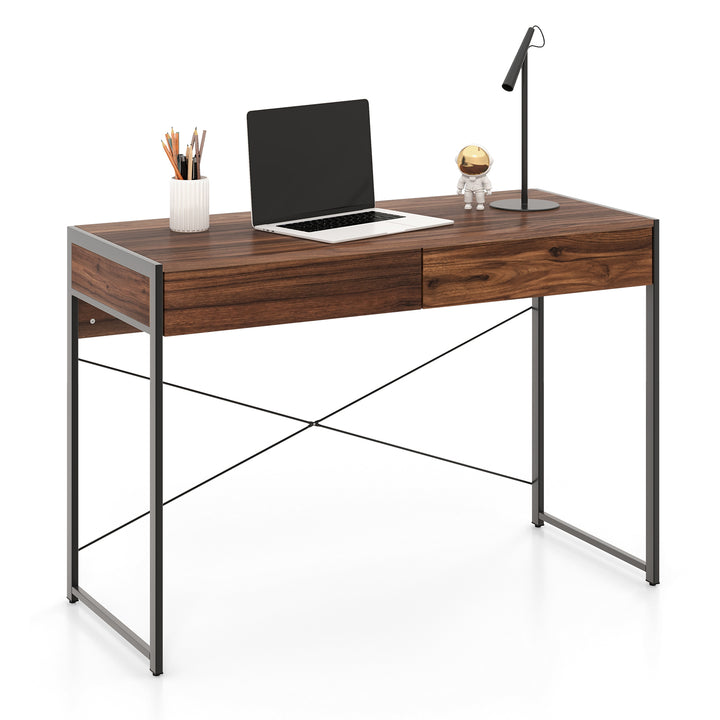 112 x 48 x 76cm Wooden Study Computer Desk with 2 Drawers - TidySpaces