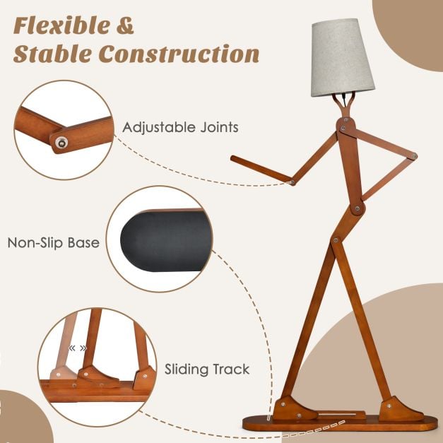 Wooden Floor Lamp with Adjustable Joints and Changeable Shape