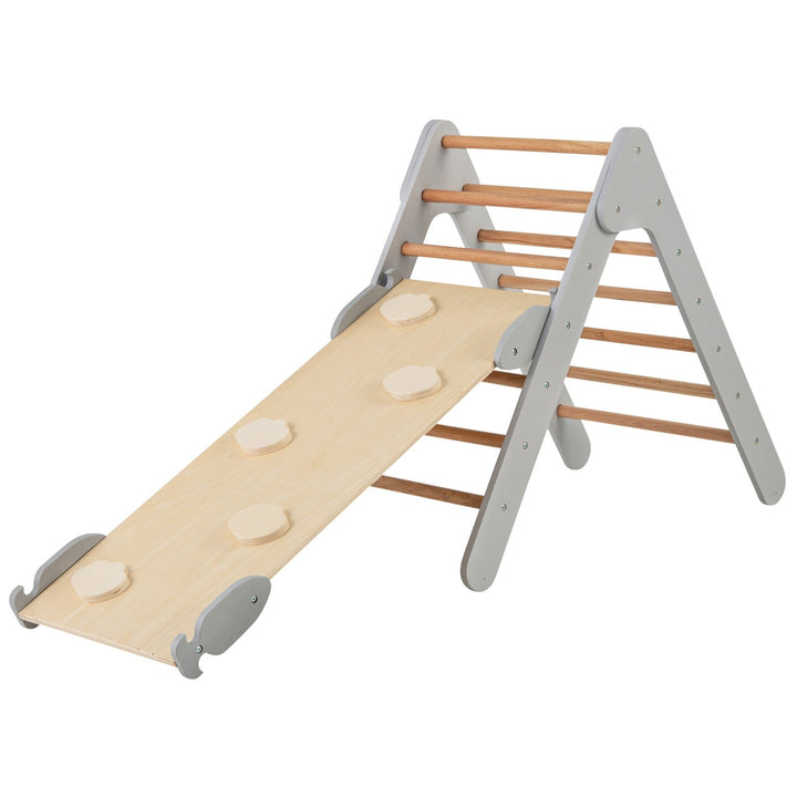 Wooden Triangle Climbing Ladder Set with 2 in 1 Reversible Ramp