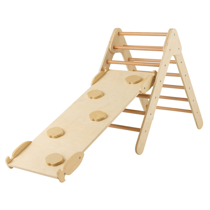 Wooden Triangle Climbing Ladder Set with 2 in 1 Reversible Ramp Natural - TidySpaces
