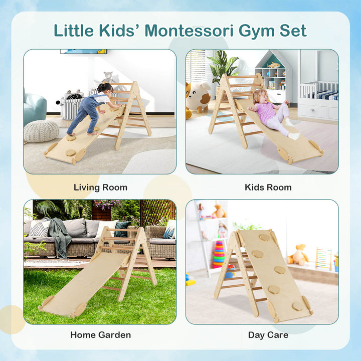 Wooden Triangle Climbing Ladder Set with 2 in 1 Reversible Ramp - TidySpaces