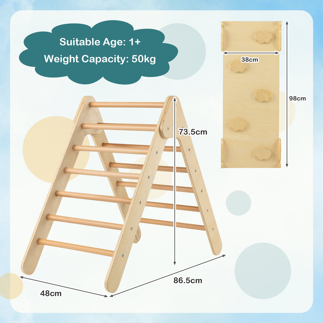 Wooden Triangle Climbing Ladder Set with 2 in 1 Reversible Ramp - TidySpaces