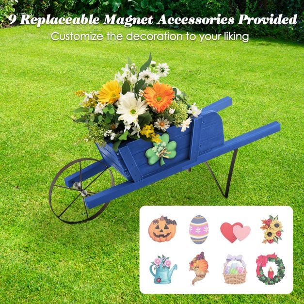 Wooden Planter Stand Wheelbarrow Flower Cart Garden Decoration