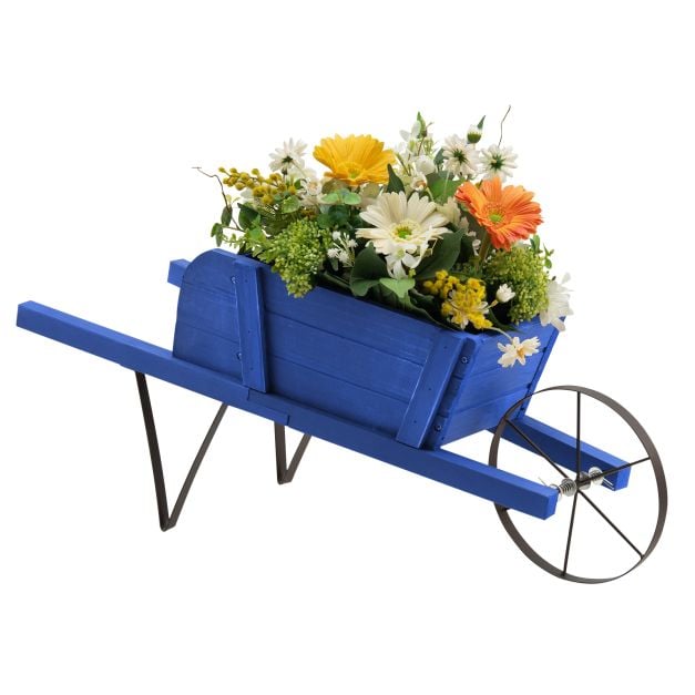 Wooden Planter Stand Wheelbarrow Flower Cart Garden Decoration