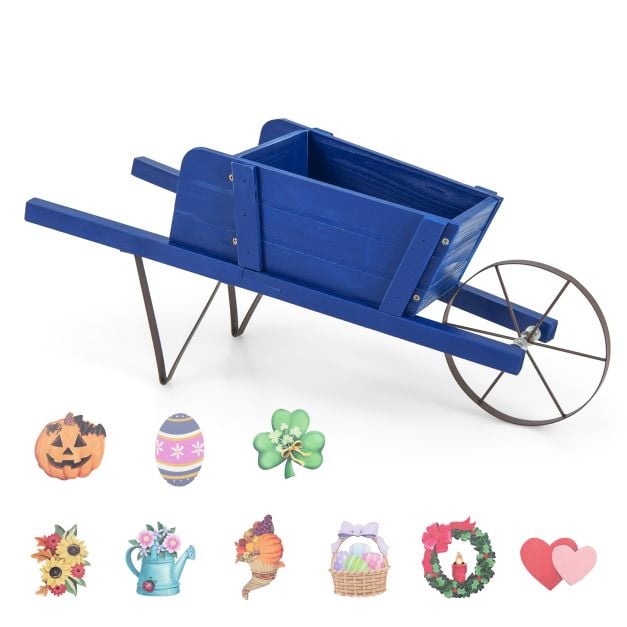 Wooden Planter Stand Wheelbarrow Flower Cart Garden Decoration