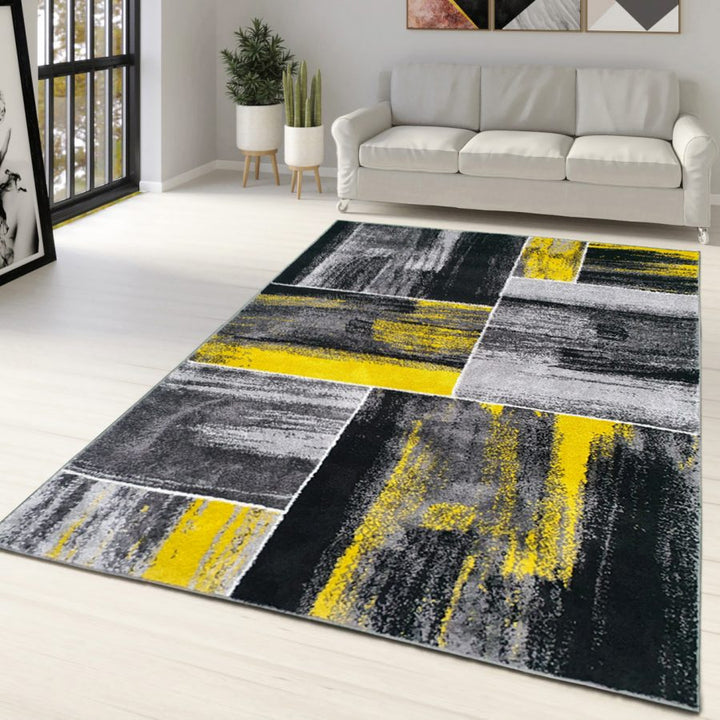 Yellow Grey Geometric Abstract Rug