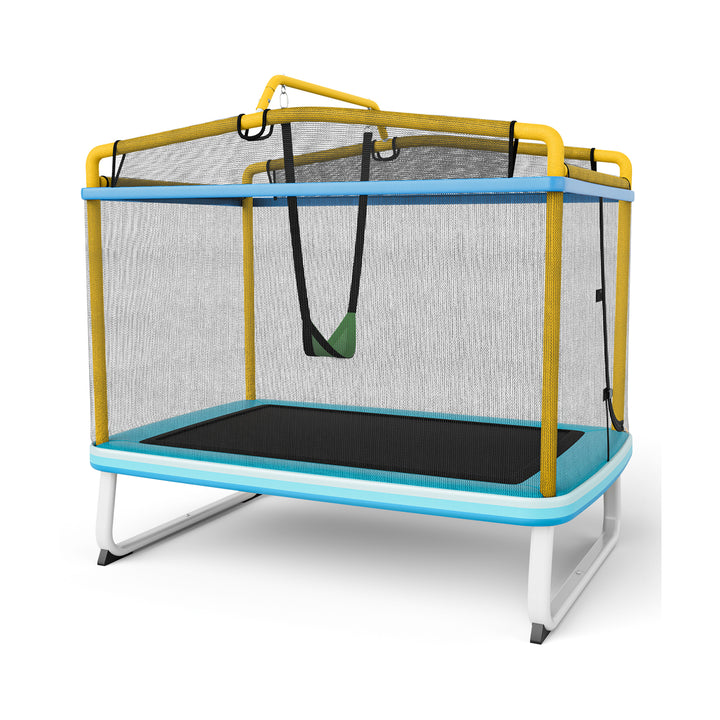 190CM 3 in 1 Kids Rectangle Trampoline with Enclosure Net and Horizontal Bar