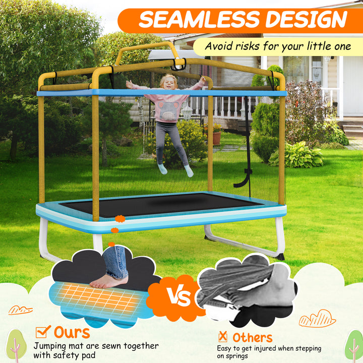 190CM 3 in 1 Kids Rectangle Trampoline with Enclosure Net and Horizontal Bar