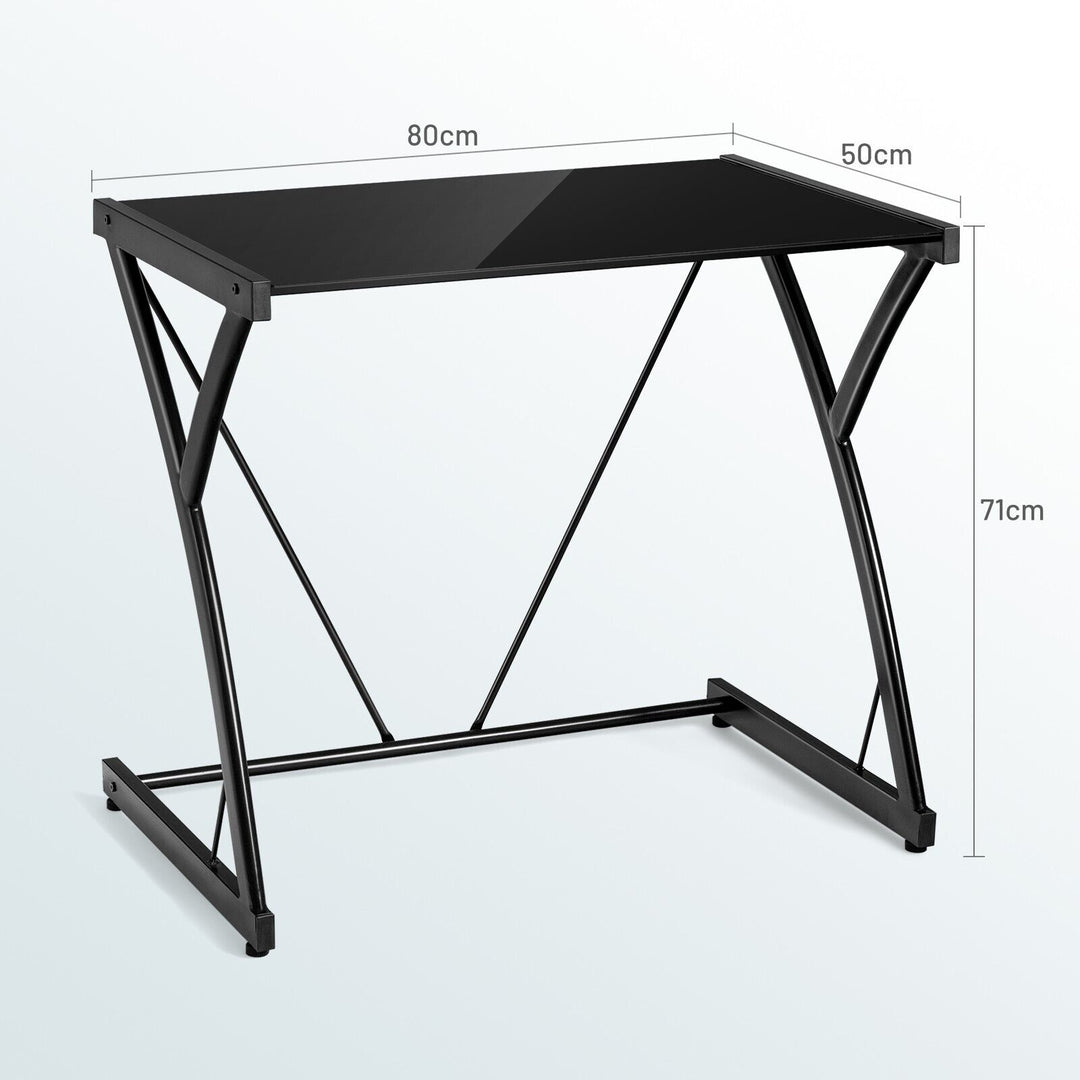 Z Shaped Computer Desk with Tempered Glass Table Top - TidySpaces