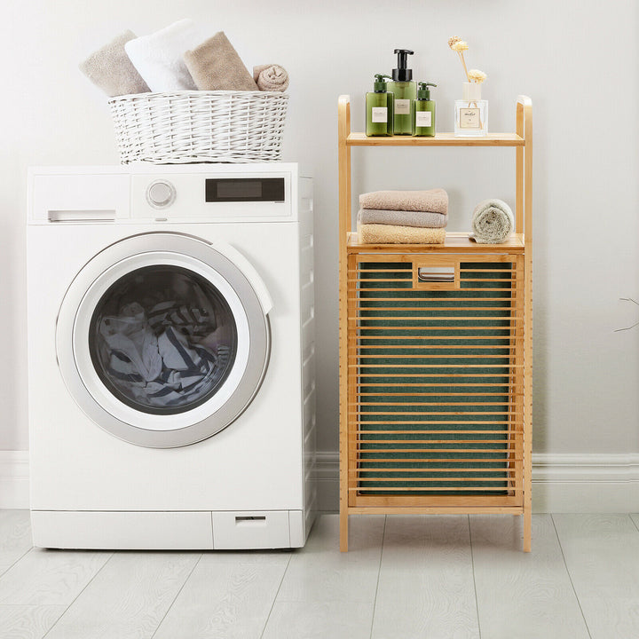 Bamboo Laundry Bin with Storage and Removable Basket