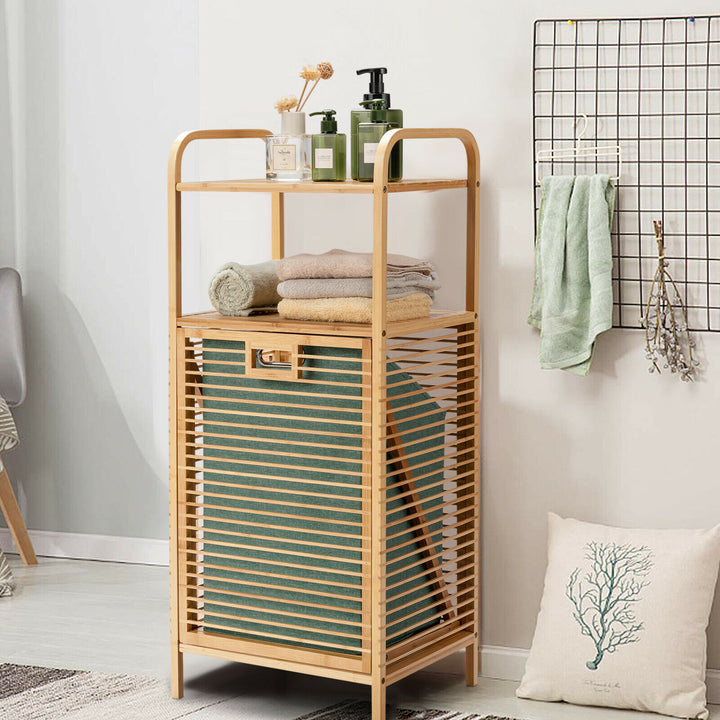 Bamboo Laundry Bin with Storage and Removable Basket