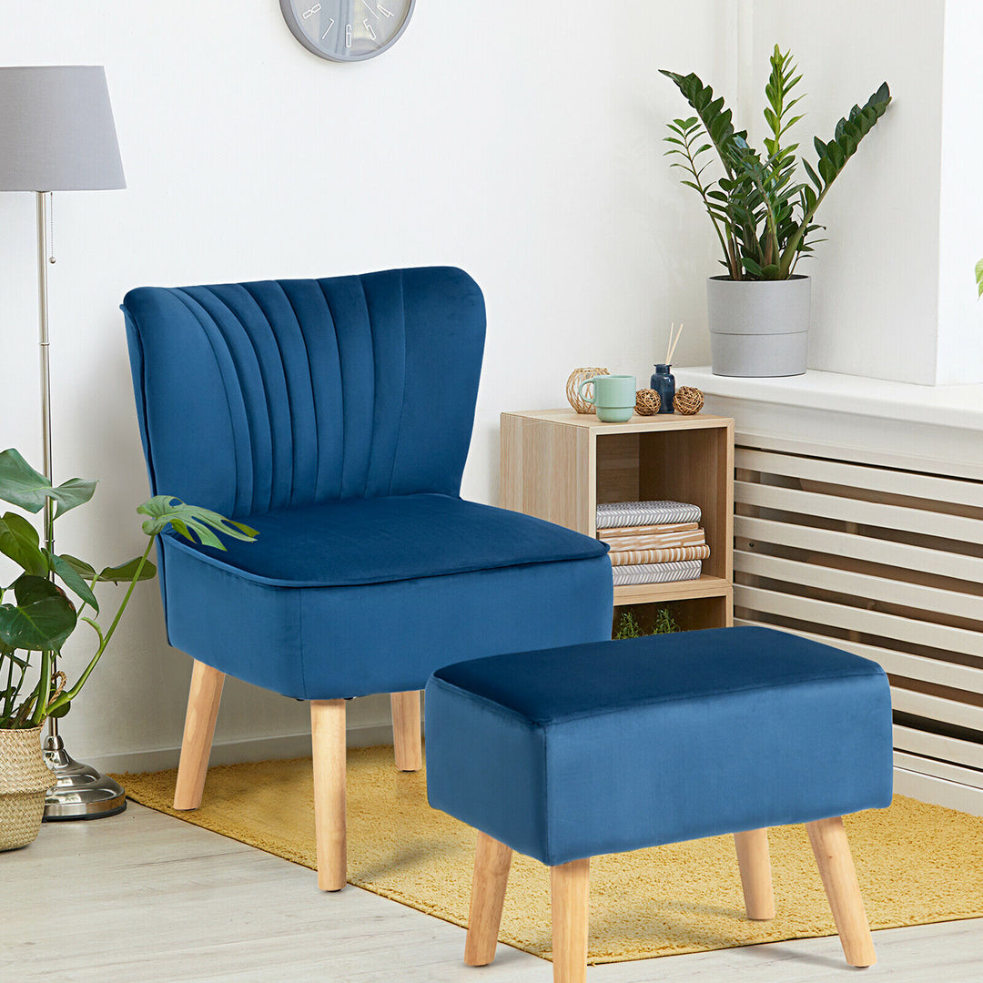 Soft Velvet Accent Chair with Oyster Shaped Back and Ottoman - TidySpaces