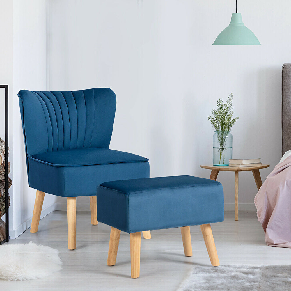 Soft Velvet Accent Chair with Oyster Shaped Back and Ottoman - TidySpaces