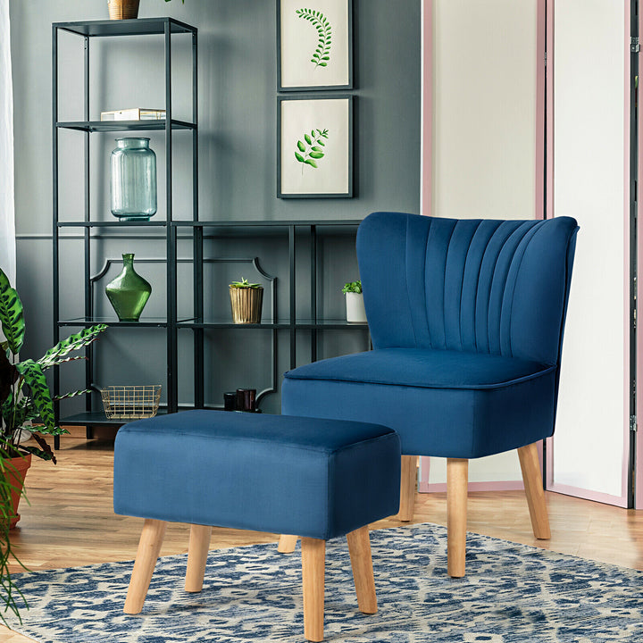 Soft Velvet Accent Chair with Oyster Shaped Back and Ottoman - TidySpaces