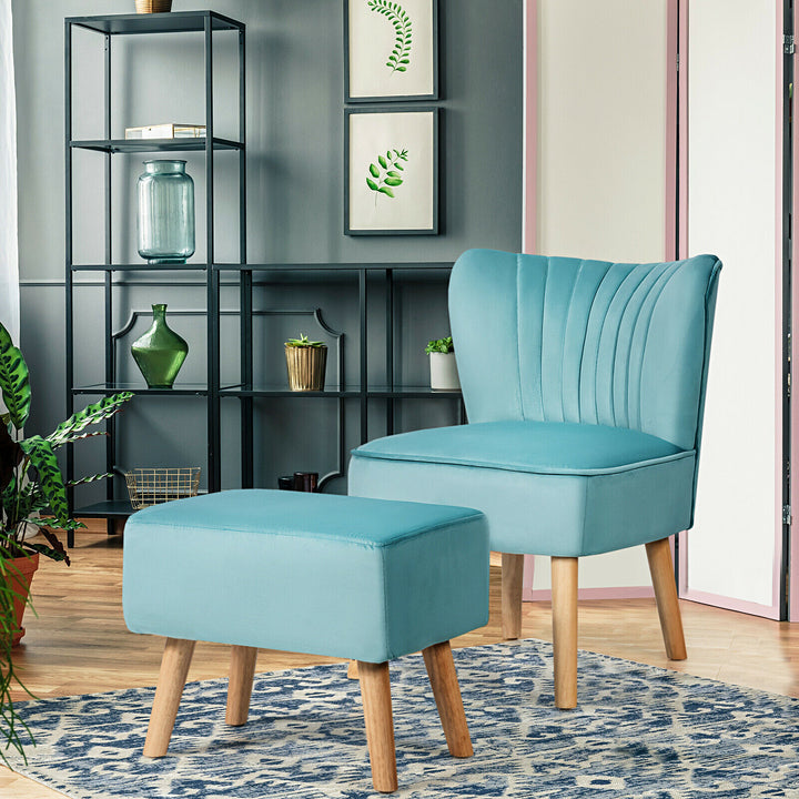 Soft Velvet Accent Chair with Oyster Shaped Back and Ottoman - TidySpaces