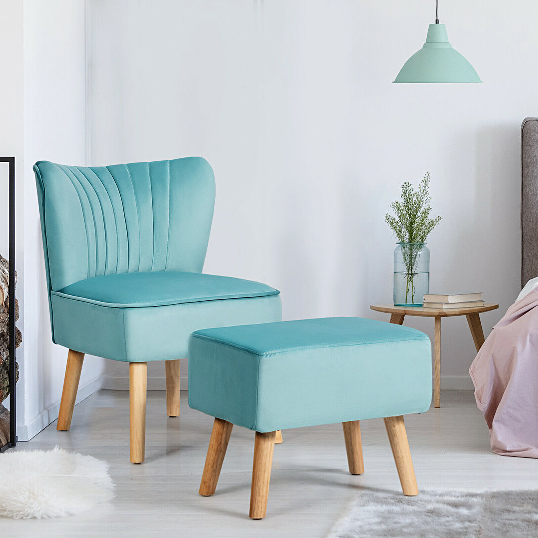 Soft Velvet Accent Chair with Oyster Shaped Back and Ottoman - TidySpaces